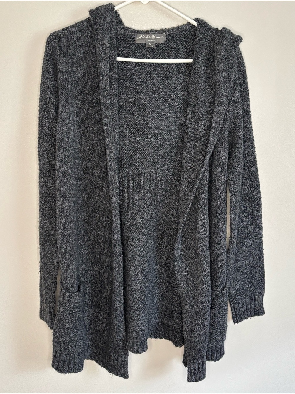 Women’s Eddie Bauer Charcoal Open-Front Hooded Knit Cardigan